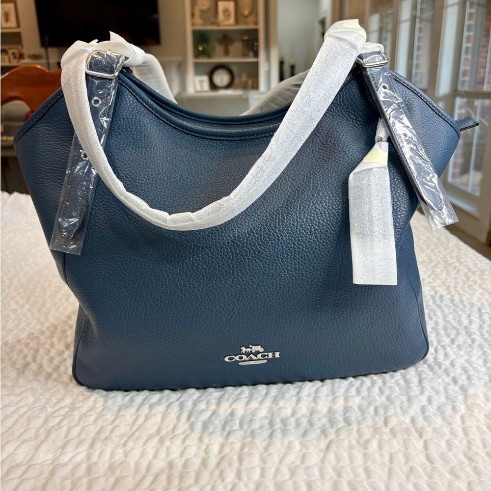 Sold🌸 Coach Meadow New with Tags Denim Pebbled Leather Shoulder Bag - Picture 15 of 16
